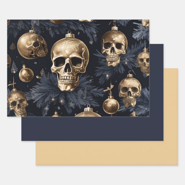 3pc Gold Skull Wrapping Paper (Set)