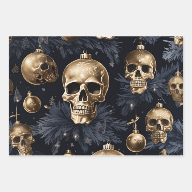 3pc Gold Skull Wrapping Paper (Front)
