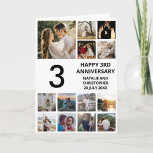 3rd Anniversary 13 Photo Collage Black and White Card