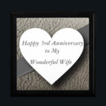3rd Anniversary, Faux Leather Anniversary Heart Gift Box<br><div class="desc">This gift box is perfect for a couples 3rd Wedding Anniversary, which is traditionally leather, because after three years the marriage should have grown stronger and flexible. It features a background of Faux leather, for all the vegetarians out there, with editable text. Ideal to fill with a special gift for...</div>