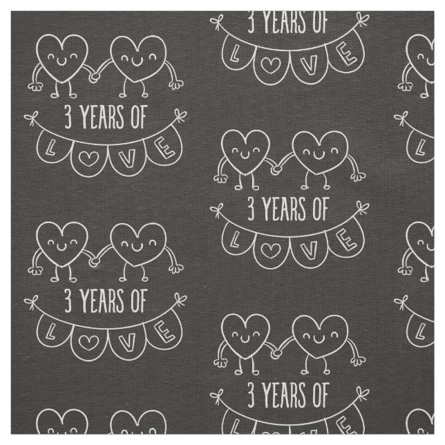 3rd Anniversary Gift Chalk Hearts Fabric (Swatch)