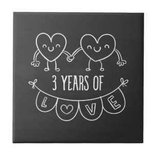 3rd Anniversary Gift Chalk Hearts Tile