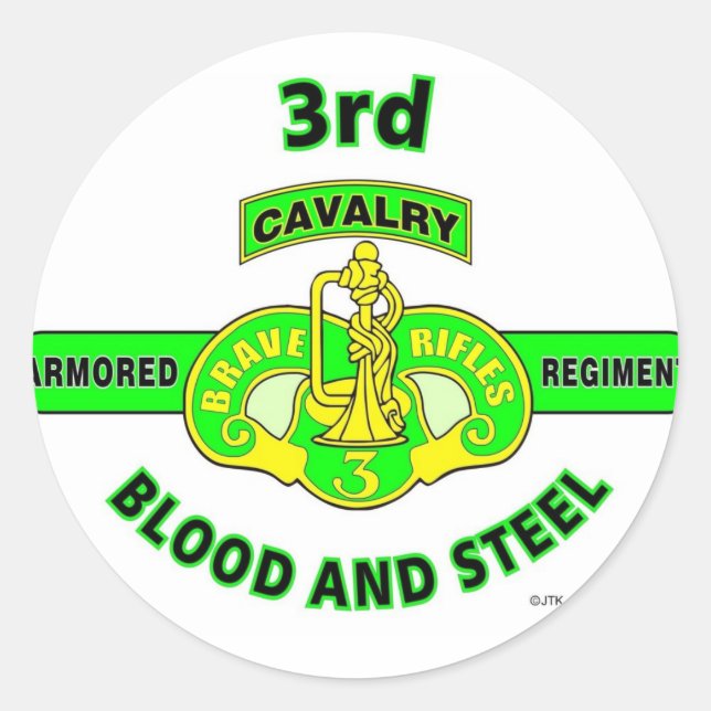 3RD ARMORED CAVALRY REGIMENT "BRAVE RIFLES" CLASSIC ROUND STICKER (Front)