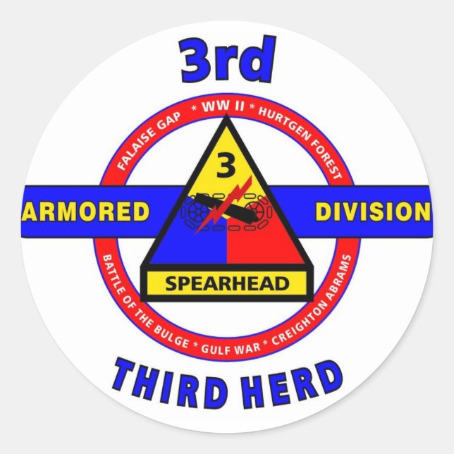 3RD ARMORED DIVISION "SPEARHEAD-THIRD HERD" CLASSIC ROUND STICKER (Front)