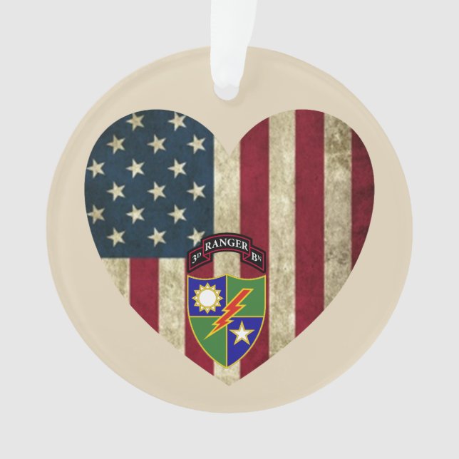 3rd Battalion  75th Ranger Reg American Heart Flag Ornament (Front)