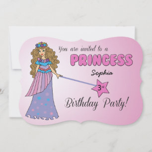 3rd Bday Invitation Pink Princess w/ Sparkly Wand