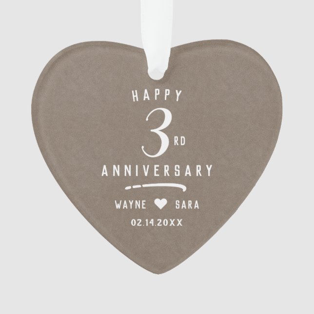 3rd Beige Leather Wedding Anniversary Ornament (Front)