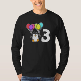 3rd Birthday 3 Three Girls And Boys Penguin Balloo T-Shirt