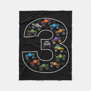 3rd Birthday 3 Year Old Car Boys Monster Truck  Fleece Blanket
