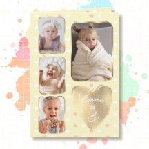 3rd Birthday 4 Picture Yellow Gold Pink Hearts