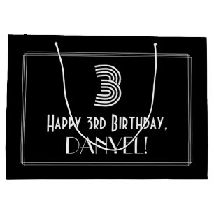 3rd Birthday — Art Deco Inspired Look "3" & Name Large Gift Bag