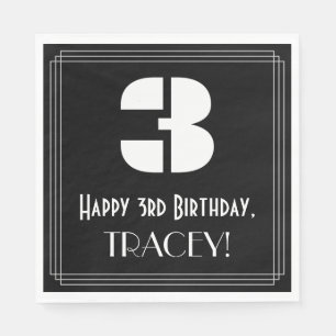3rd Birthday: Art Deco Inspired Look "3" + Name Napkin