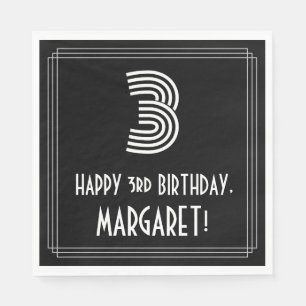 3rd Birthday: Art Deco Inspired Look "3" + Name Napkin