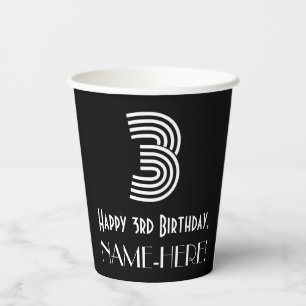 3rd Birthday — Art Deco Inspired Look “3” + Name Paper Cups