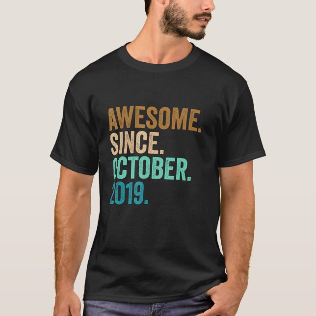 3rd Birthday  Awesome Since October 2019 3 Years O T-Shirt (Front)
