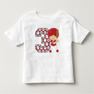 3rd Birthday Baseball Batter Red and White Toddler T-Shirt