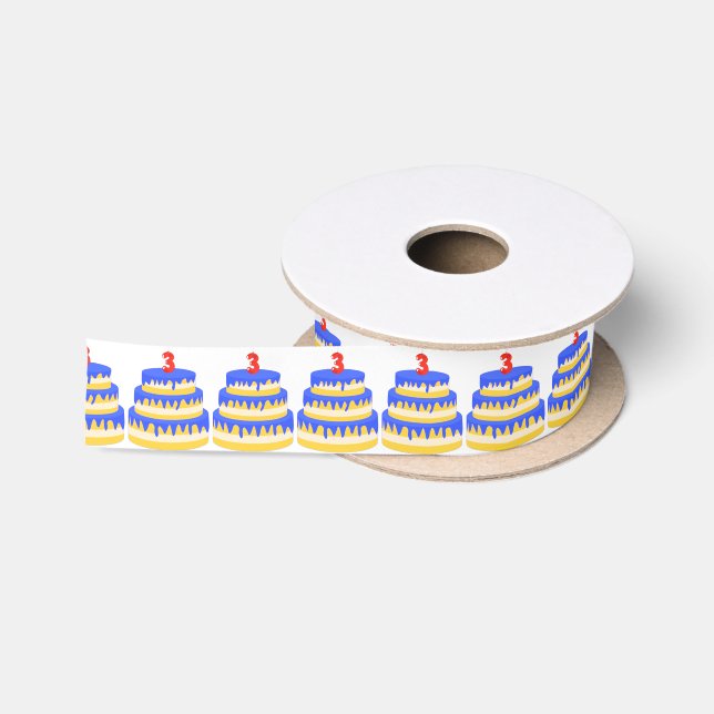 3rd Birthday Blue Cake Satin Ribbon (Spool)