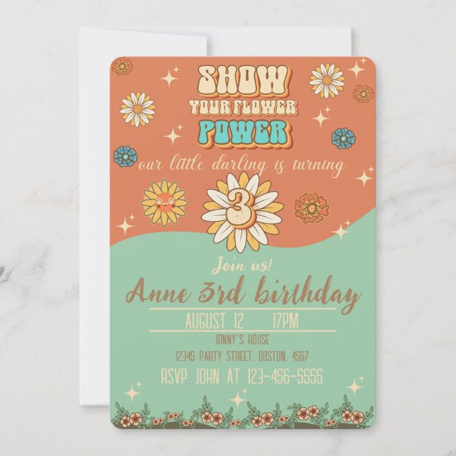 3rd birthday bohemian groovy style retro invitation (Front)
