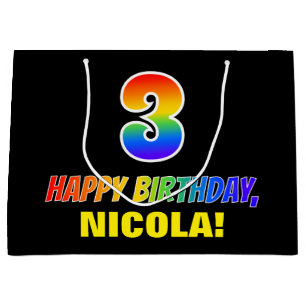 3rd Birthday: Bold, Fun, Simple, Rainbow 3 Large Gift Bag