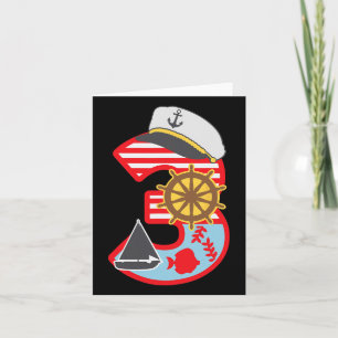 3rd Birthday Boy 3 Year Old Little Sailboat Nautic Card