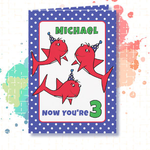 3rd Birthday Boy Red Sharks Cartoon Under the Sea Card