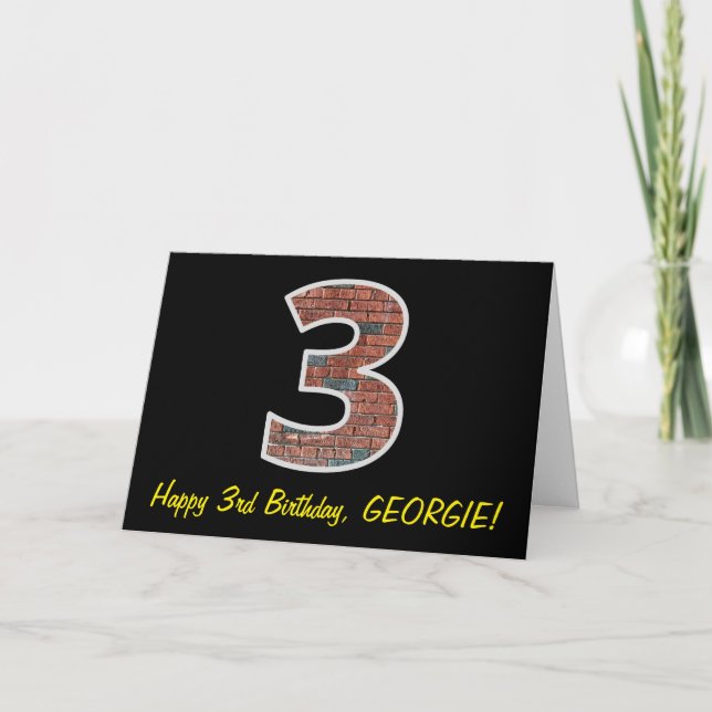 3rd Birthday - Brick Wall Pattern "3" w/ Name Card (Front)