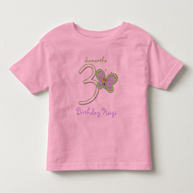 3rd Birthday Butterfly Hugs Custom Name Toddler T-Shirt (Front)