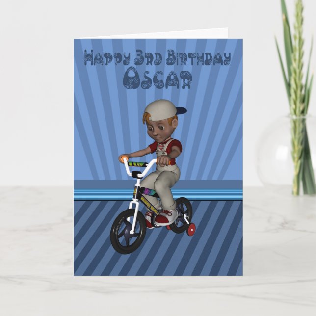 3rd birthday card for granson oscar, named card (Front)