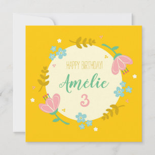 3rd birthday card - girl floral
