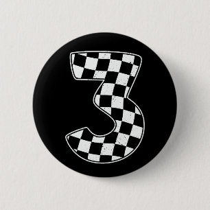 3rd Birthday Checkered Number 3 Car Racing Flag  6 Cm Round Badge