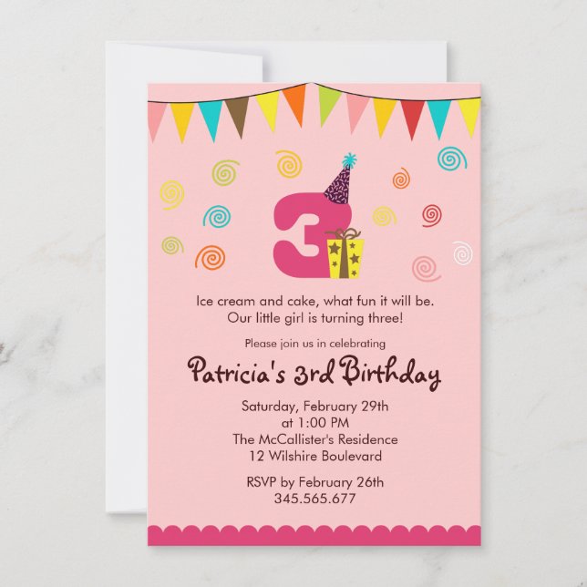 3rd Birthday Children's Party Invitation (Front)