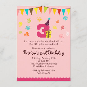 3rd Birthday Children's Party Invitation