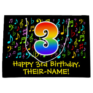 3rd Birthday - Colorful Music Symbols, Rainbow 3 Large Gift Bag