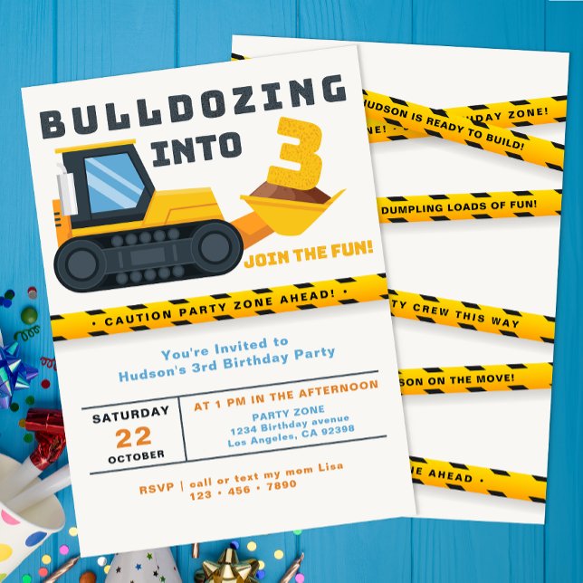 3rd Birthday Construction Party Invitation  (3rd Birthday Party Invite)