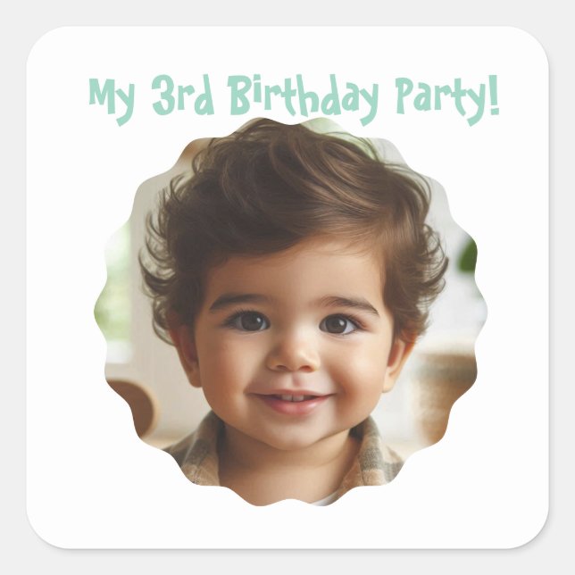 3rd Birthday Custom Photo Party Favours Square Sticker (Front)