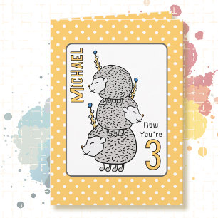 3rd Birthday Cute Cartoon Funny Grey Hedgehog  Card