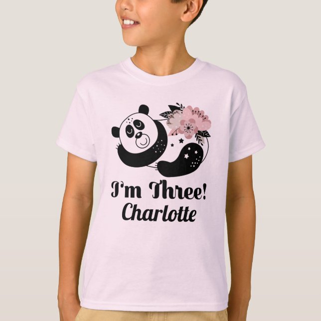 3rd Birthday Cute Panda 3 Year Old Girl T-Shirt (Front)