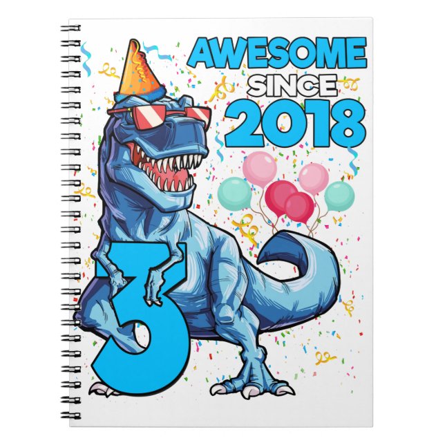 3RD Birthday Dinosaur 3 Year Old Boy Kids Awesome Notebook (Front)