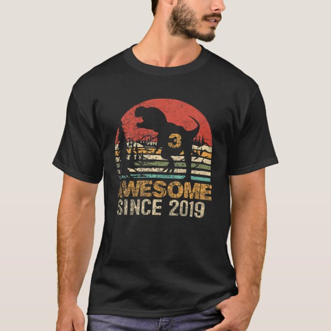 3Rd Birthday Dinosaur Awesome 2019 T Rex 3 Year Ol T-Shirt (Front)