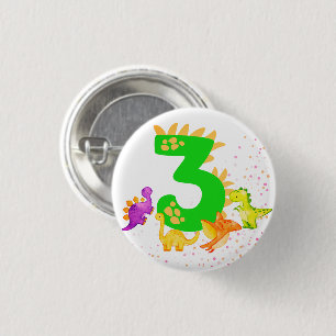 3rd Birthday. Dinosaur Design. My third birthday. 3 Cm Round Badge