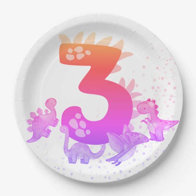 3rd Birthday. Dinosaur Design. My third birthday.  Paper Plate (Front)