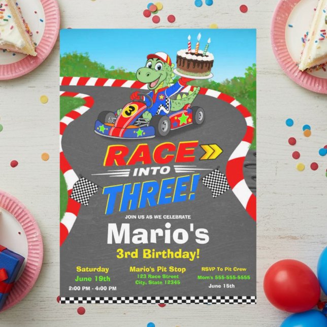 3rd Birthday Dinosaur Race Car Ready Set Invite (Creator Uploaded)