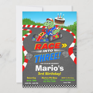 3rd Birthday Dinosaur Race Car Ready Set Invite
