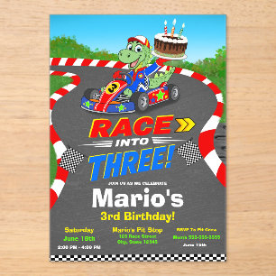 3rd Birthday Dinosaur Race Car Ready Set Invite Acrylic Invitations