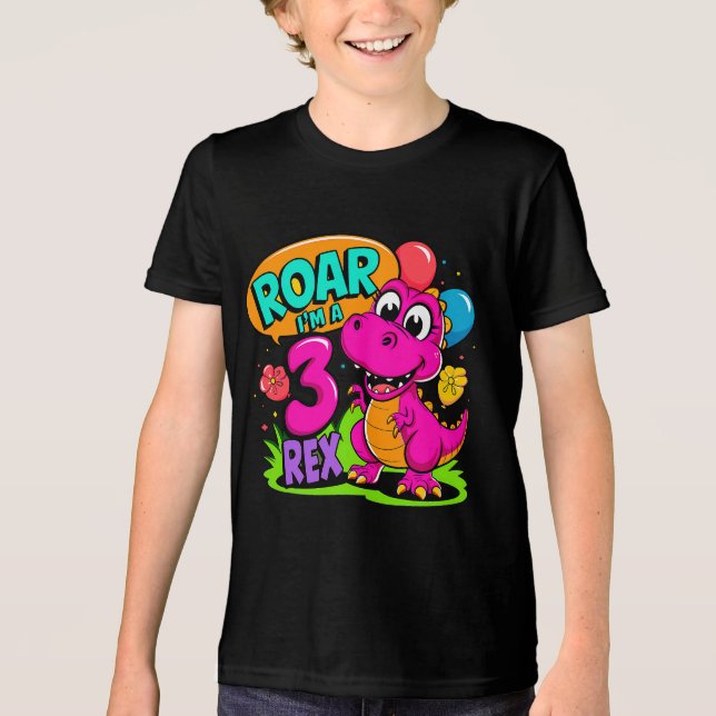 3rd Birthday Dinosaur Roar I'm A Three Rex Kids Tri-Blend Shirt (Front)