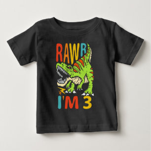 3rd Birthday Dinosaur T Rex Rawr I'm 3 For Boys Baby T-Shirt