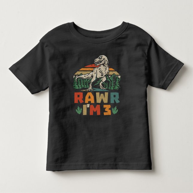 3rd Birthday Dinosaur T Rex Rawr I'm 3 For Boys  Toddler T-Shirt (Front)