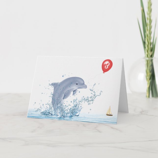 3rd Birthday Dolphin With Red Balloon Card (Front)