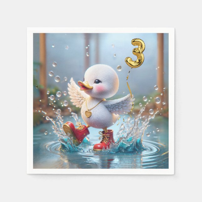 3rd Birthday Duck Dancing In a Rain Puddle Napkin (Front)