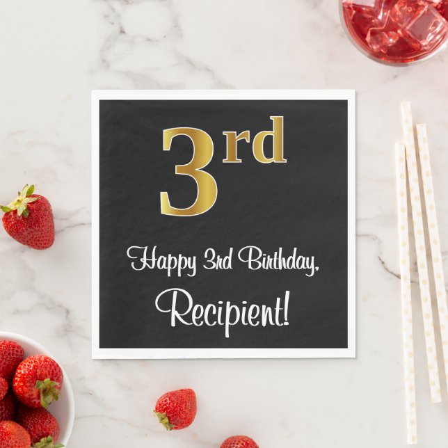 3rd Birthday ~ Elegant Luxurious Faux Gold Look # Napkin (Insitu)